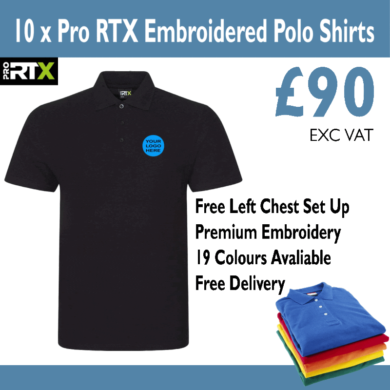10 X Pro RTX Polo +  Left Chest Embroidery